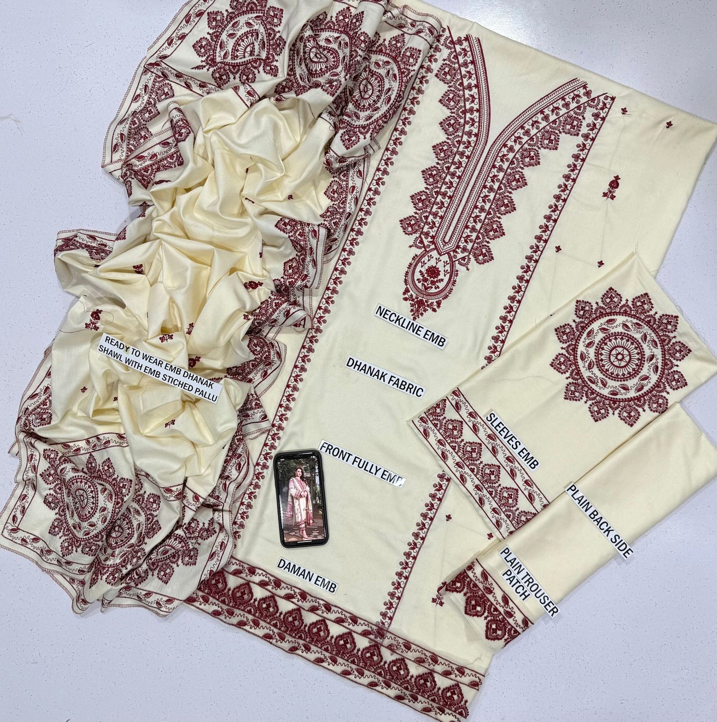 ANEELA'S Embroidery Dhanak 3PC