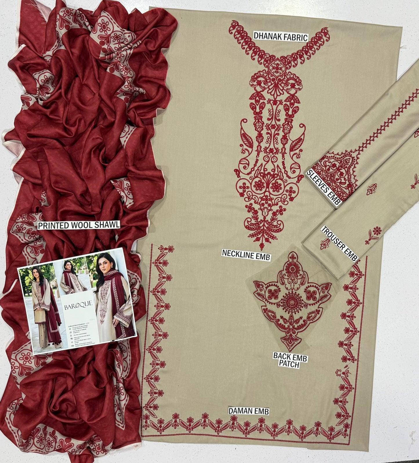 BAROQUE Embroidery Dhanak 3PC