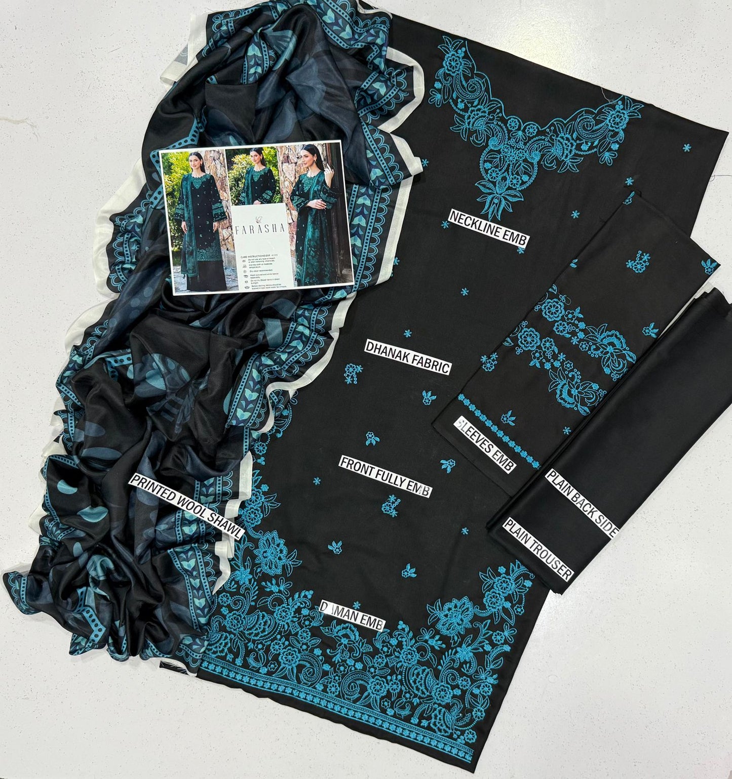 FARASHA Embroidery Dhanak 3PC