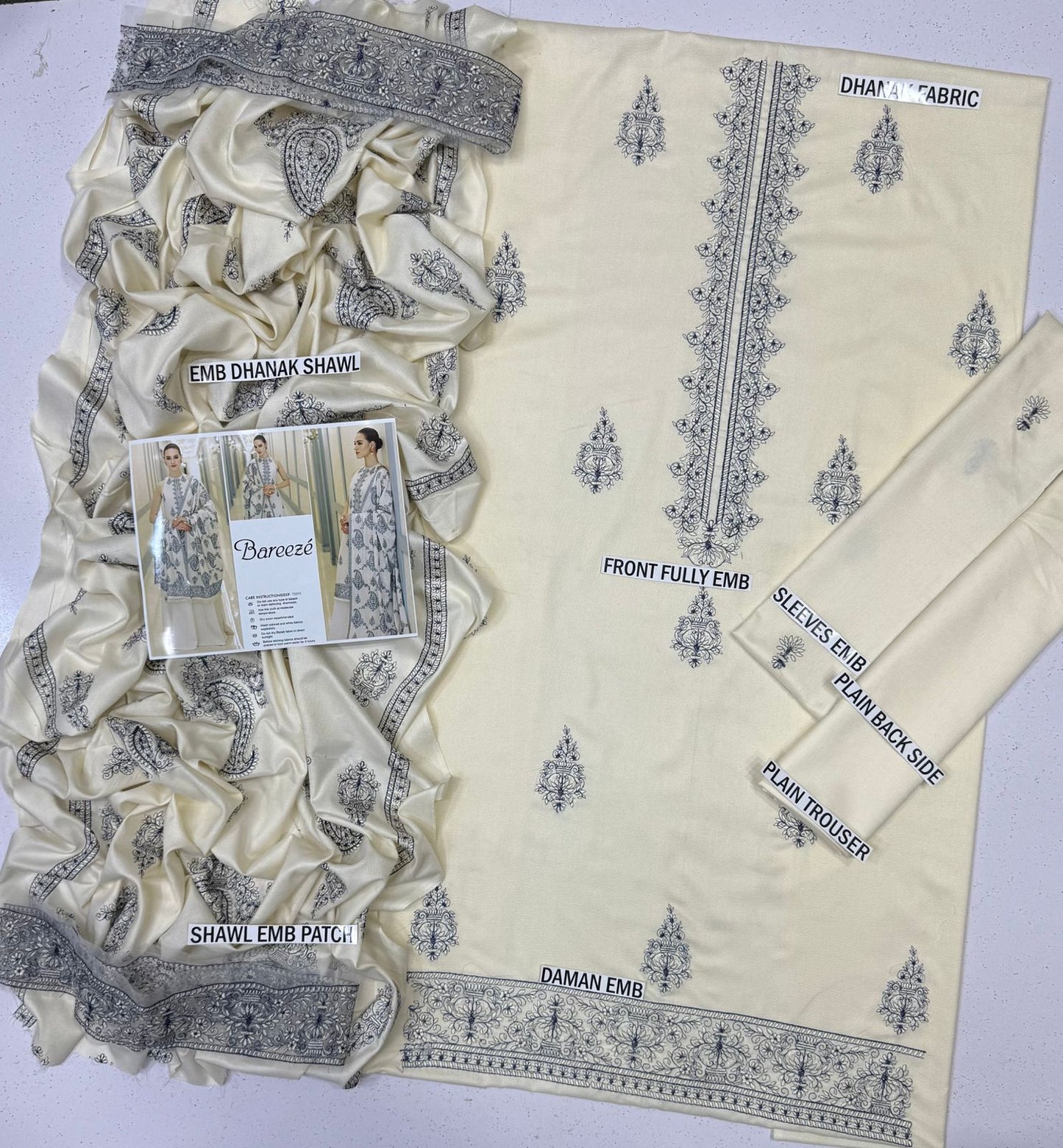 BAREEZE Embroidery Dhanak 3PC