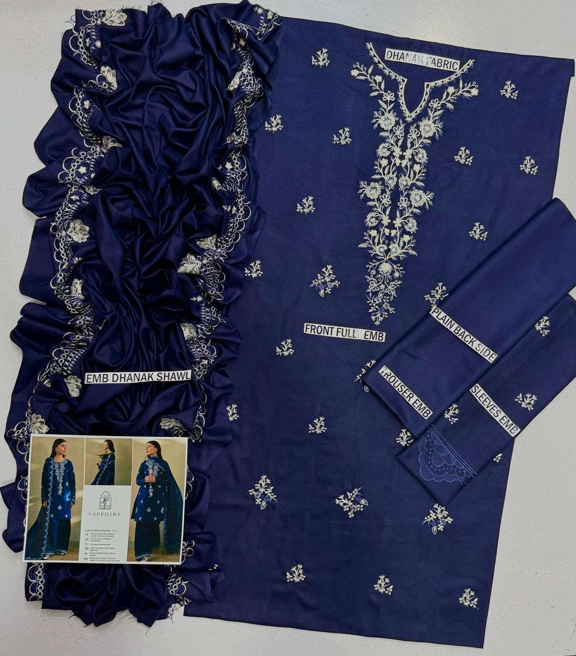 SAPPHIRE Embroidery Dhanak 3PC