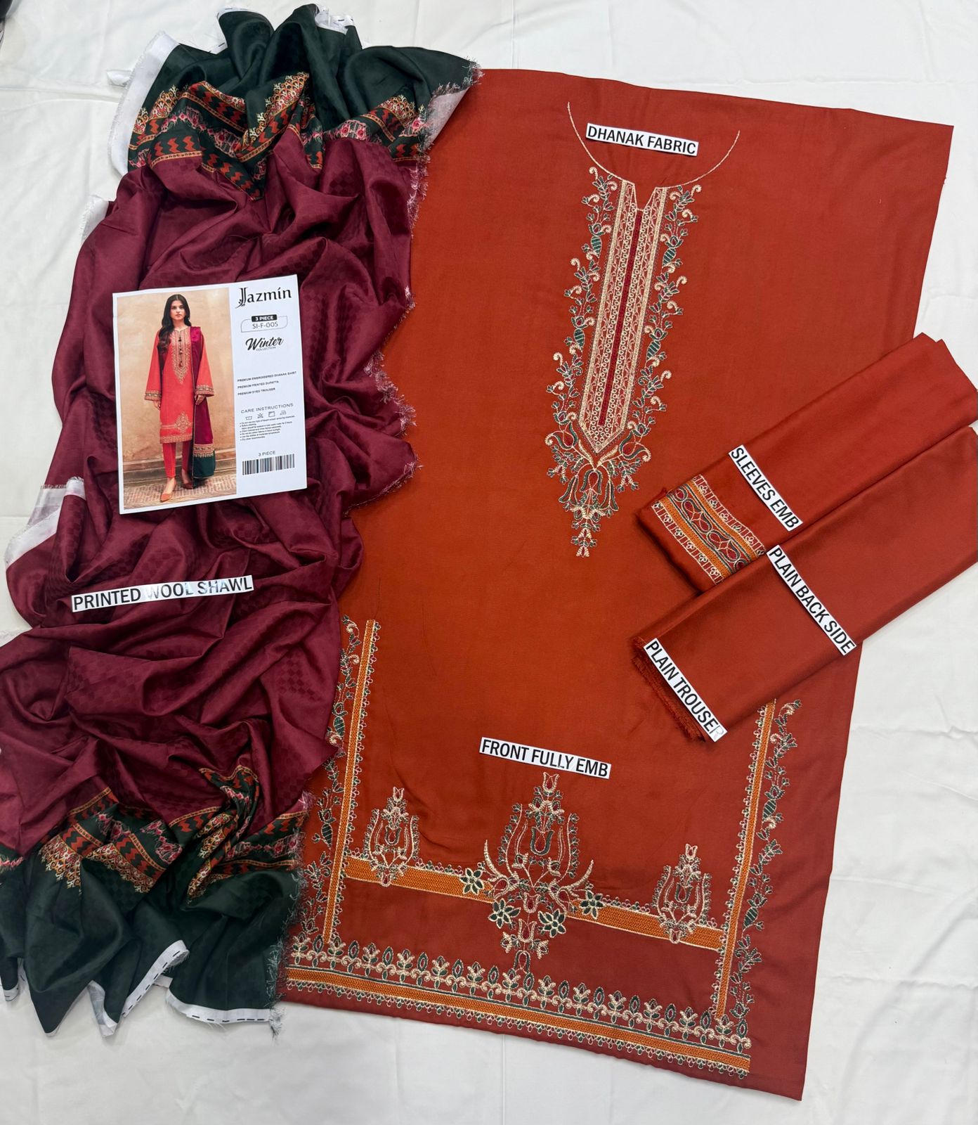 JAZMIN Embroidery Dhanak 3PC