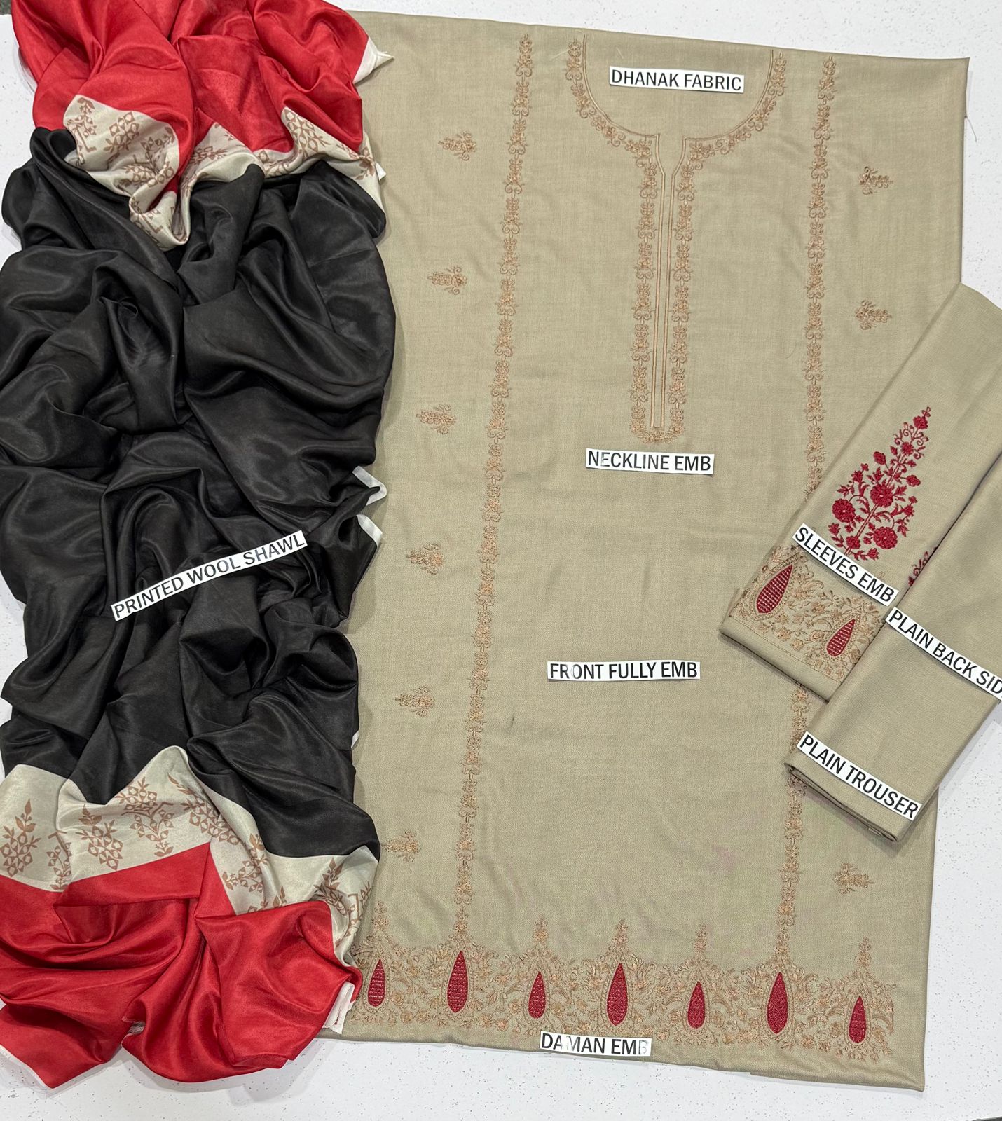 JAZMIN Embroidery Dhanak 3PC