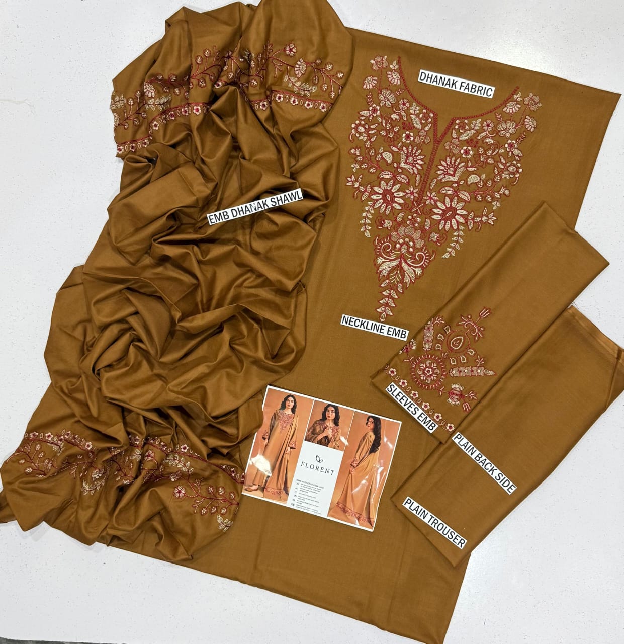 FLORANT Embroidery Dhanak 3PC