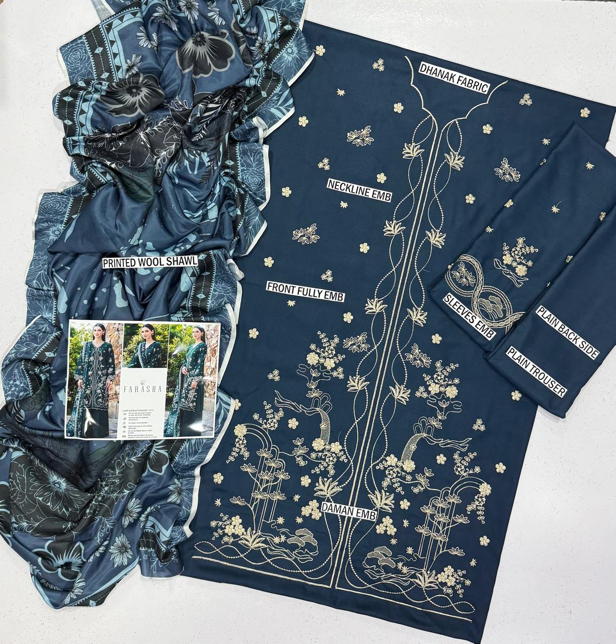 FARASHA Embroidery Dhanak 3PC