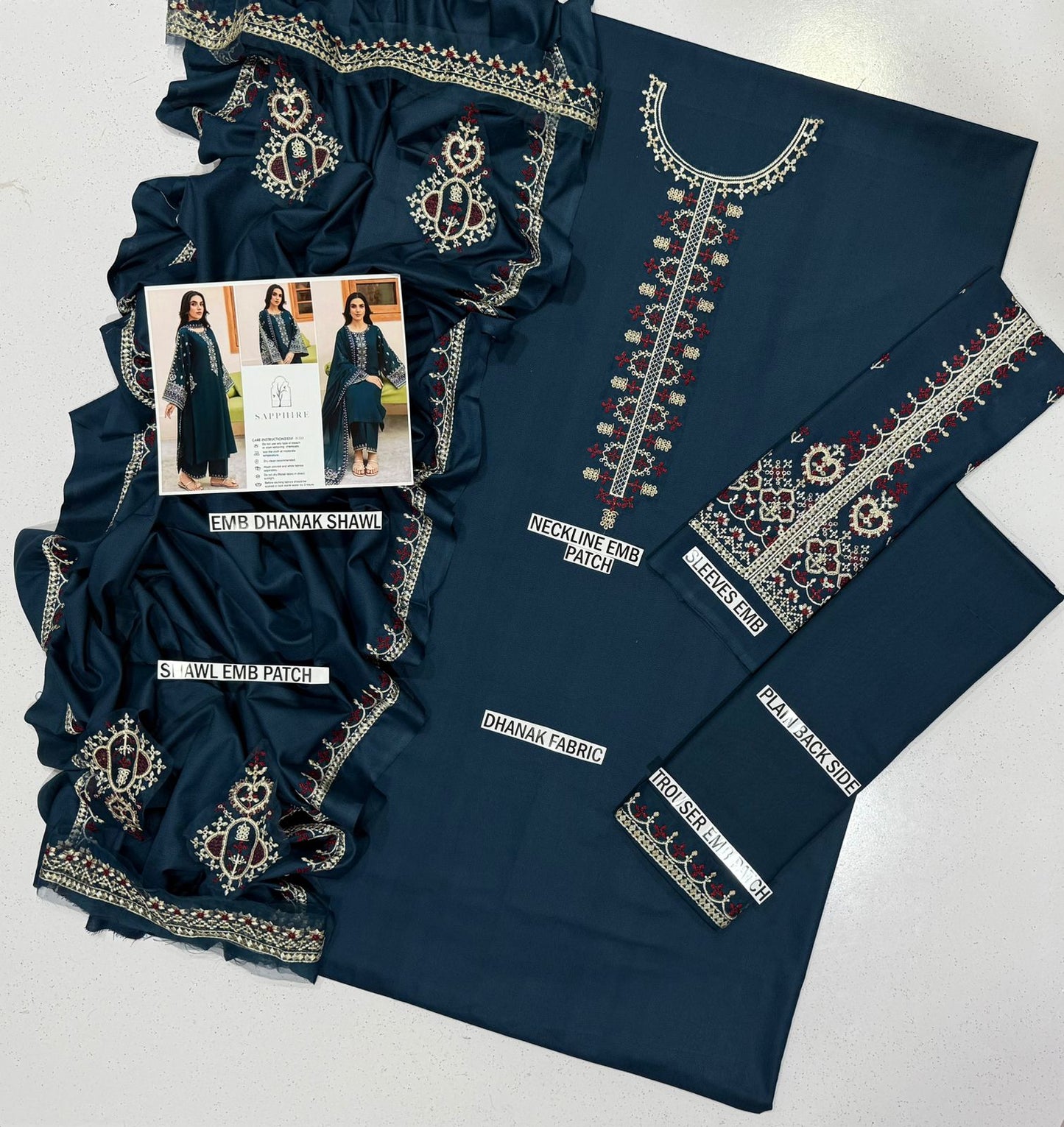 SAPPHIRE Embroidery Dhanak 3PC