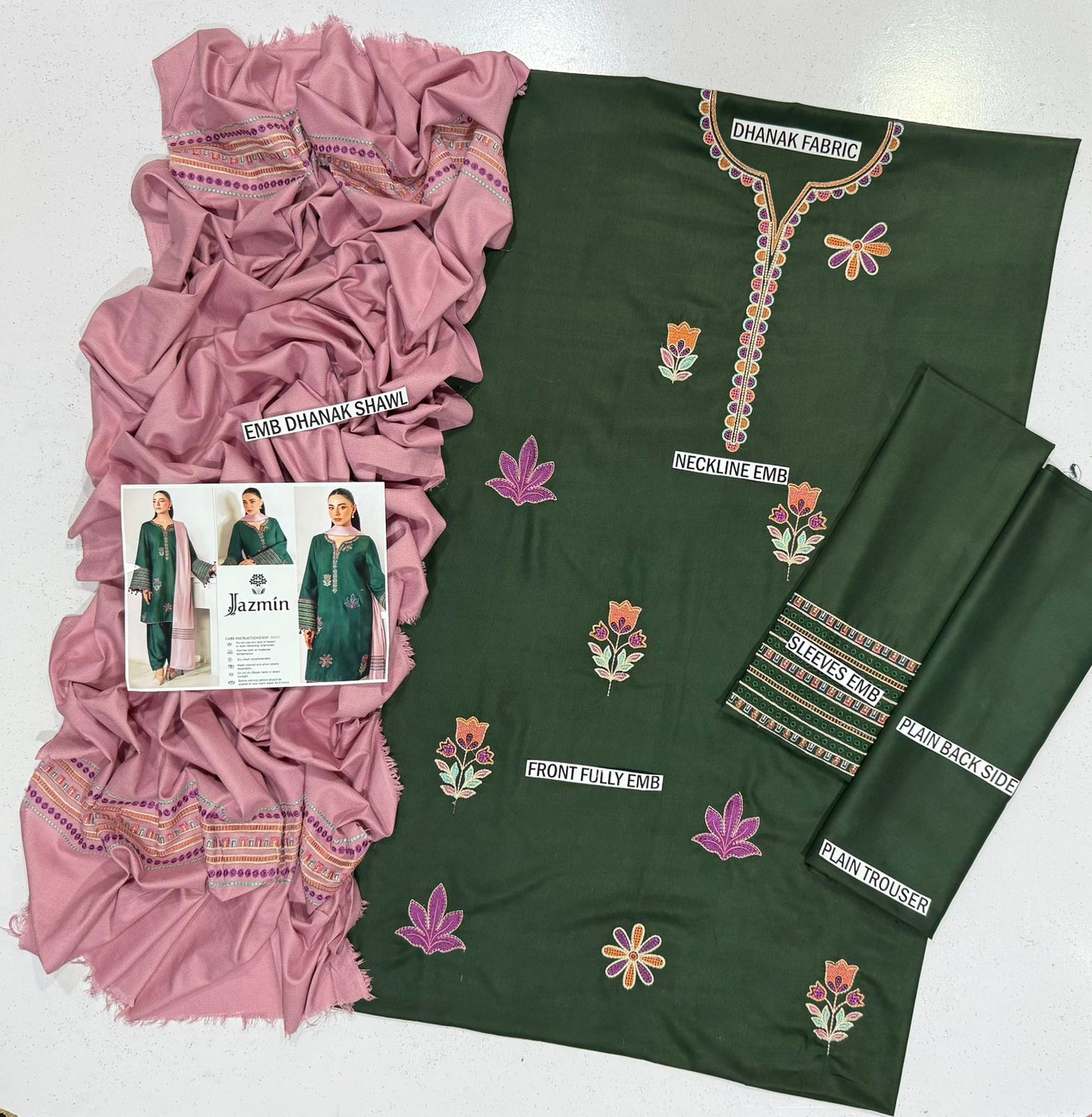 JAZMIN Embroidery Dhanak 3PC