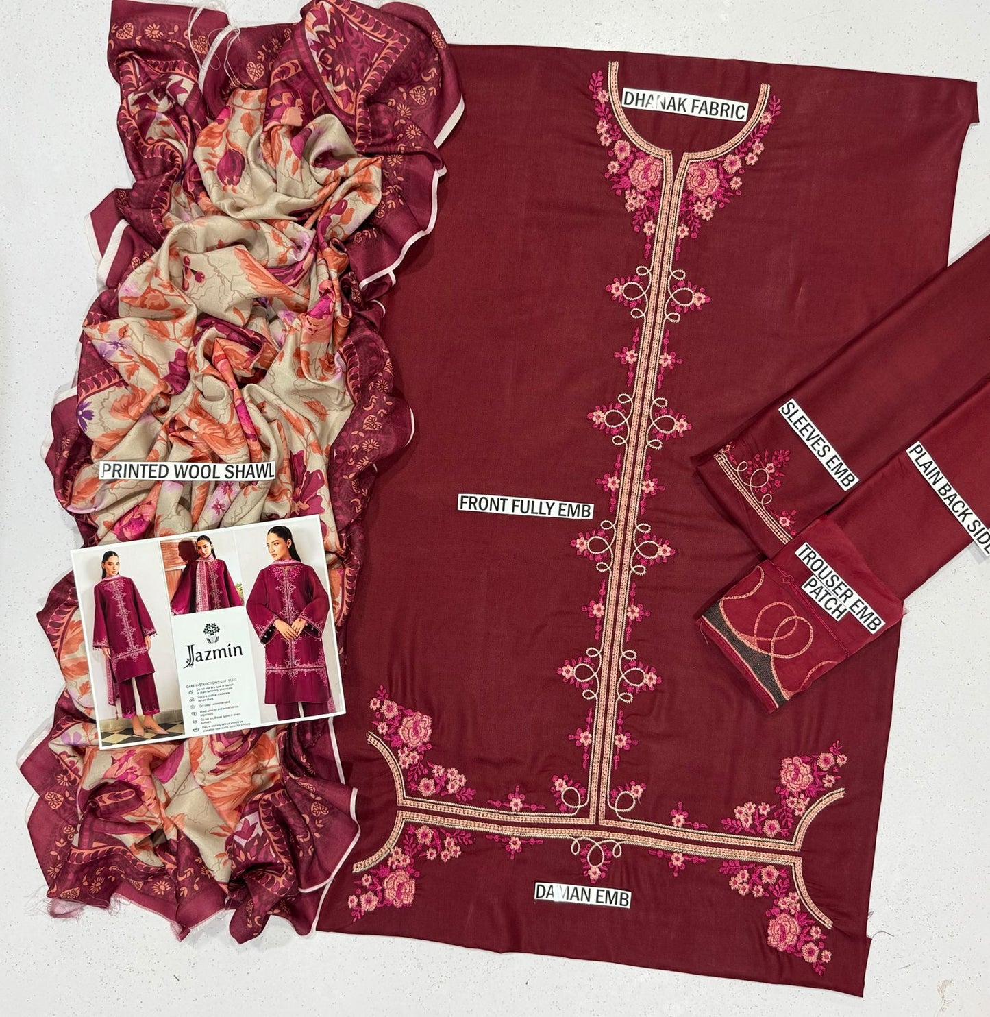 JAZMIN Embroidery Dhanak 3PC