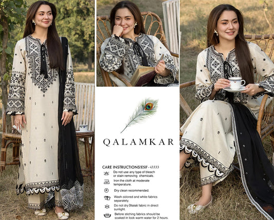 QALAMKAR Embroidery Dhanak 3PC